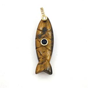 Tiger Eye Stone Fish Pendant Pave Zirconia, approx 10-33mm [GM27581]