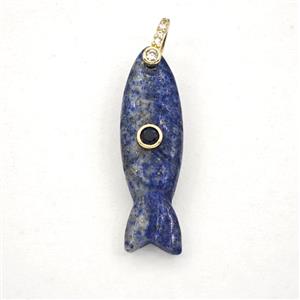 Blue Lapis Lazuli Fish Pendant Pave Zirconia, approx 10-33mm [GM27582]