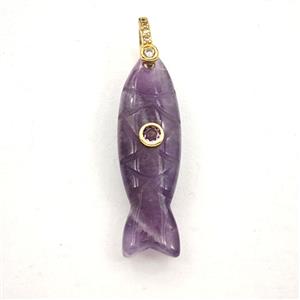 Purple Amethyst Fish Pendant Pave Zirconia, approx 10-33mm [GM27584]