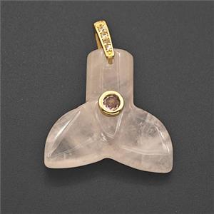 Pink Rose Quartz Mermaid-Tail Pendant Pave Zirconia, approx 26-28mm [GM27587]