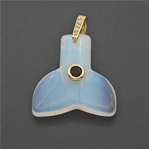 White Opalite Mermaid-Tail Pendant Pave Zirconia, approx 26-28mm [GM27588]