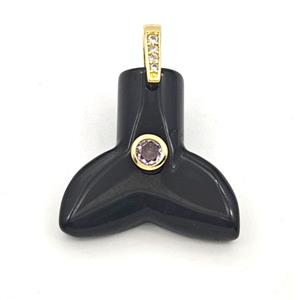 Black Obsidian Mermaid-Tail Pendant Pave Zirconia, approx 26-28mm [GM27589]