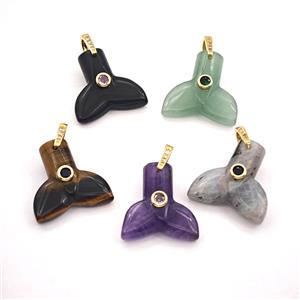 Natural Gemstone Mermaid-Tail Pendant Pave Zirconia Mixed, approx 26-28mm [GM27594]