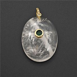 Clear Quartz Oval Pendant Pave Zirconia, approx 22-30mm [GM27595]
