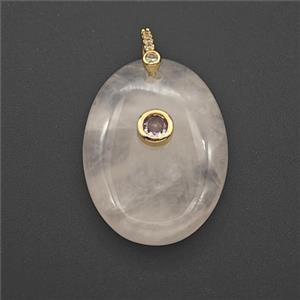 Pink Rose Quartz Oval Pendant Pave Zirconia, approx 22-30mm [GM27596]