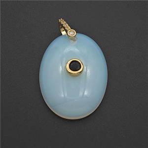 White Opalite Oval Pendant Pave Zirconia, approx 22-30mm [GM27597]