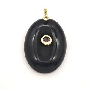 Black Obsidian Oval Pendant Pave Zirconia, approx 22-30mm [GM27598]