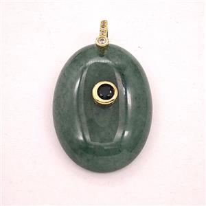 Green Aventurine Oval Pendant Pave Zirconia, approx 22-30mm [GM27599]