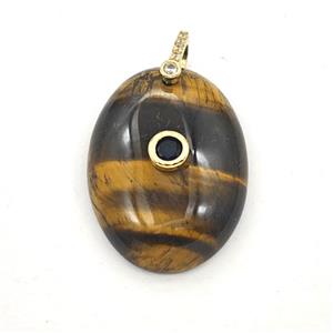 Tiger Eye Stone Oval Pendant Pave Zirconia, approx 22-30mm [GM27600]