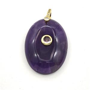 Purple Amethyst Oval Pendant Pave Zirconia, approx 22-30mm [GM27601]