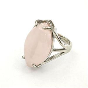 Pink Rose Quartz Oval Copper Rings Platinum Plated, approx 15-25mm, 18mm dia [GM27604]