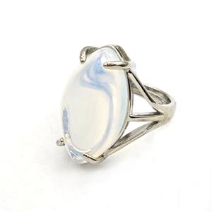 White Opalite Oval Copper Rings Platinum Plated, approx 15-25mm, 18mm dia [GM27605]