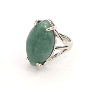 Green Aventurine Oval Copper Rings Platinum Plated, approx 15-25mm, 18mm dia [GM27607]