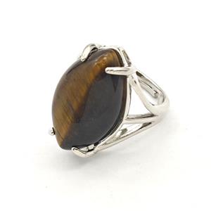 Tiger Eye Stone Oval Copper Rings Platinum Plated, approx 15-25mm, 18mm dia [GM27608]