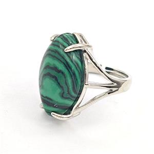 Synthetic Green Malachite Oval Copper Rings Platinum Plated, approx 15-25mm, 18mm dia [GM27609]