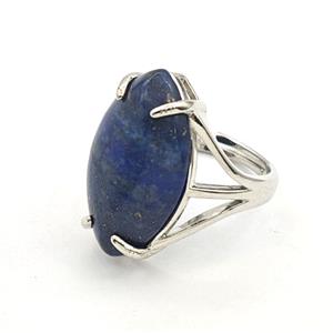 Blue Lapis Lazuli Oval Copper Rings Platinum Plated, approx 15-25mm, 18mm dia [GM27610]