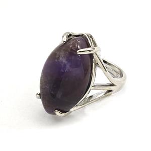 Purple Amethyst Oval Copper Rings Adjustable Platinum Plated, approx 15-25mm, 18mm dia [GM27611]