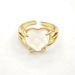 White Opalite Heart Copper Rings Gold Plated, approx 14mm, 18mm dia [GM27612]