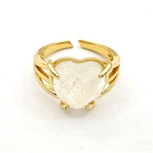 Clear Quartz Heart Copper Rings Gold Plated, approx 14mm, 18mm dia [GM27613]