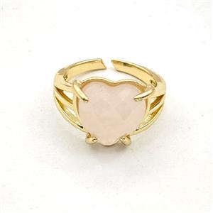 Pink Rose Quartz Heart Copper Rings Gold Plated, approx 14mm, 18mm dia [GM27614]