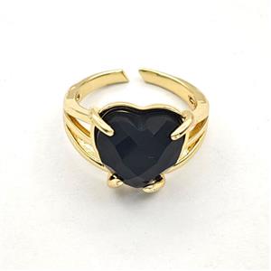Blue Obsidian Heart Copper Rings Gold Plated, approx 14mm, 18mm dia [GM27615]