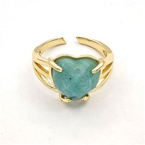 Green Amazonite Heart Copper Rings Gold Plated, approx 14mm, 18mm dia [GM27617]