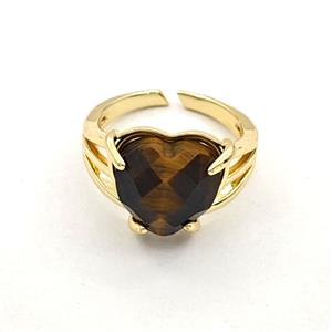 Tiger Eye Stone Heart Copper Rings Gold Plated, approx 14mm, 18mm dia [GM27618]