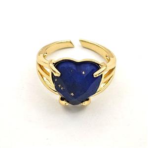 Blue Lapis Lazuli Heart Copper Rings Gold Plated, approx 14mm, 18mm dia [GM27619]