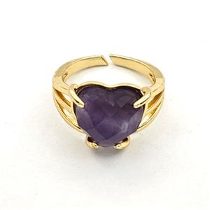 Purple Amethyst Heart Copper Rings Gold Plated, approx 14mm, 18mm dia [GM27620]