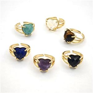 Gemstone Heart Copper Rings Gold Plated Mixed, approx 14mm, 18mm dia [GM27621]