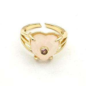 Pink Rose Quartz Heart Copper Rings Gold Plated, approx 14mm, 18mm dia [GM27623]