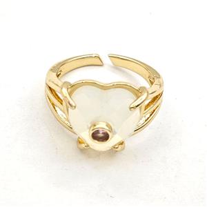 White Opalite Heart Copper Rings Gold Plated, approx 14mm, 18mm dia [GM27624]