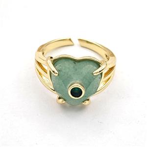 Green Aventurine Heart Copper Rings Gold Plated, approx 14mm, 18mm dia [GM27626]