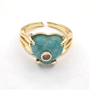 Green Amazonite Heart Copper Rings Gold Plated, approx 14mm, 18mm dia [GM27627]
