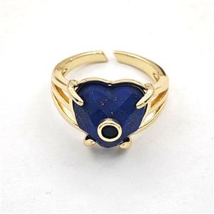 Blue Lapis Lazuli Heart Copper Rings Gold Plated, approx 14mm, 18mm dia [GM27629]