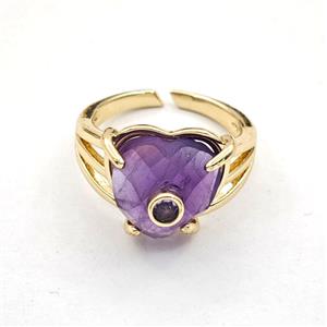 Purple Amethyst Heart Copper Rings Gold Plated, approx 14mm, 18mm dia [GM27630]