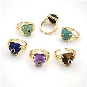Gemstone Heart Copper Rings Gold Plated Mixed, approx 14mm, 18mm dia [GM27631]