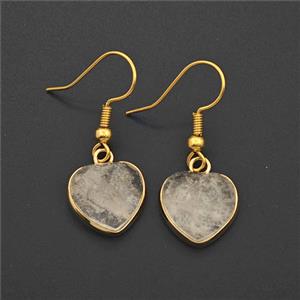 Clear Quartz Heart Copper Hook Earrings Gold Plated, approx 13mm [GM27632]