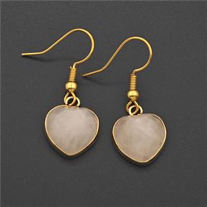 Pink Rose Quartz Heart Copper Hook Earrings Gold Plated, approx 13mm [GM27633]