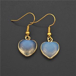 White Opalite Heart Copper Hook Earrings Gold Plated, approx 13mm [GM27634]
