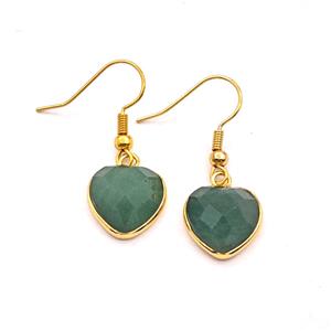 Green Aventurine Heart Copper Hook Earrings Gold Plated, approx 13mm [GM27636]