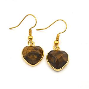 Tiger Eye Stone Heart Copper Hook Earrings Gold Plated, approx 13mm [GM27638]