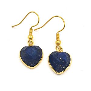 Blue Lapis Lazuli Heart Copper Hook Earrings Gold Plated, approx 13mm [GM27639]