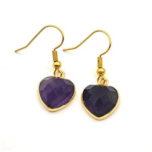 Purple Amethyst Heart Copper Hook Earrings Gold Plated, approx 13mm [GM27640]