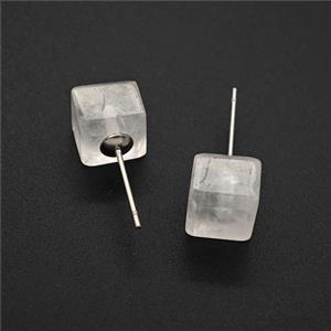 Clear Quartz Cube Copper Stud Earrings Platinum Plated, approx 8mm [GM27641]