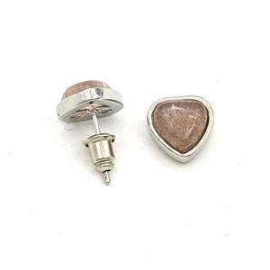 Pink Strawberry Quartz Heart Copper Stud Earrings Platinum Plated, approx 10mm [GM27650]