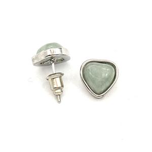 Green Aventurine Heart Copper Stud Earrings Platinum Plated, approx 10mm [GM27651]