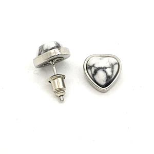 White Howlite Turquoise Heart Copper Stud Earrings Platinum Plated, approx 10mm [GM27652]