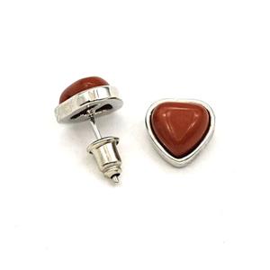 Red Jasper Heart Copper Stud Earrings Platinum Plated, approx 10mm [GM27653]