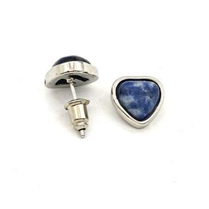 Blue Sodalite Heart Copper Stud Earrings Platinum Plated, approx 10mm [GM27654]